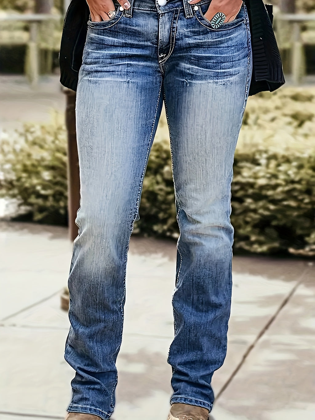 Embroidered Dark Wash Skinny Jeans Women Slim Fit Stretch Denim Pants American Style Mid Blue Elegant Timeless Casual Street Style S-XXL