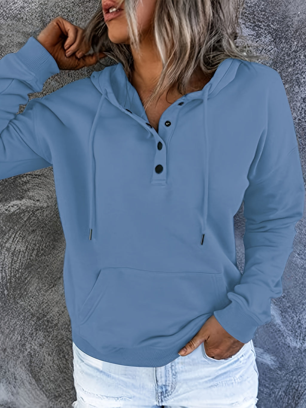 Women Oversized Button Hoodie Sweatshirt Long Sleeve Kangaroo Pocket Ribbed Cuff Casual Pullover Black Grey Burgundy Apricot S-XXL