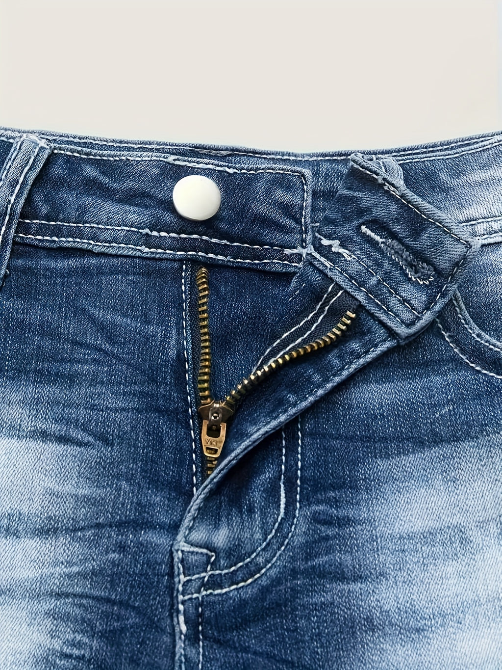 Stretch Denim Shorts for Women - Retro Color Block Embroidery Mid Rise Slim Fit, Built-In Zipper Machine Washable Cotton Blue Casual Jean Shorts for Spring Summer