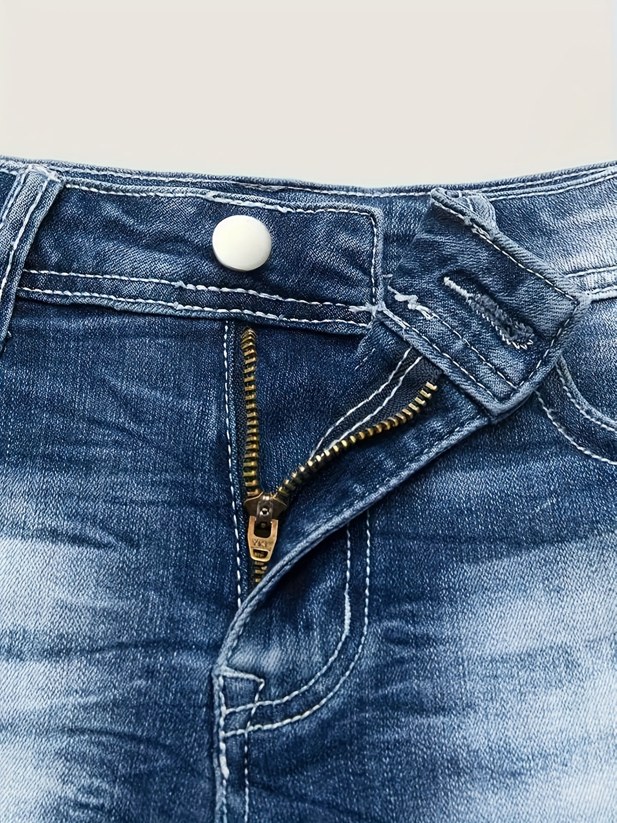Stretch Denim Shorts for Women - Retro Color Block Embroidery Mid Rise Slim Fit, Built-In Zipper Machine Washable Cotton Blue Casual Jean Shorts for Spring Summer