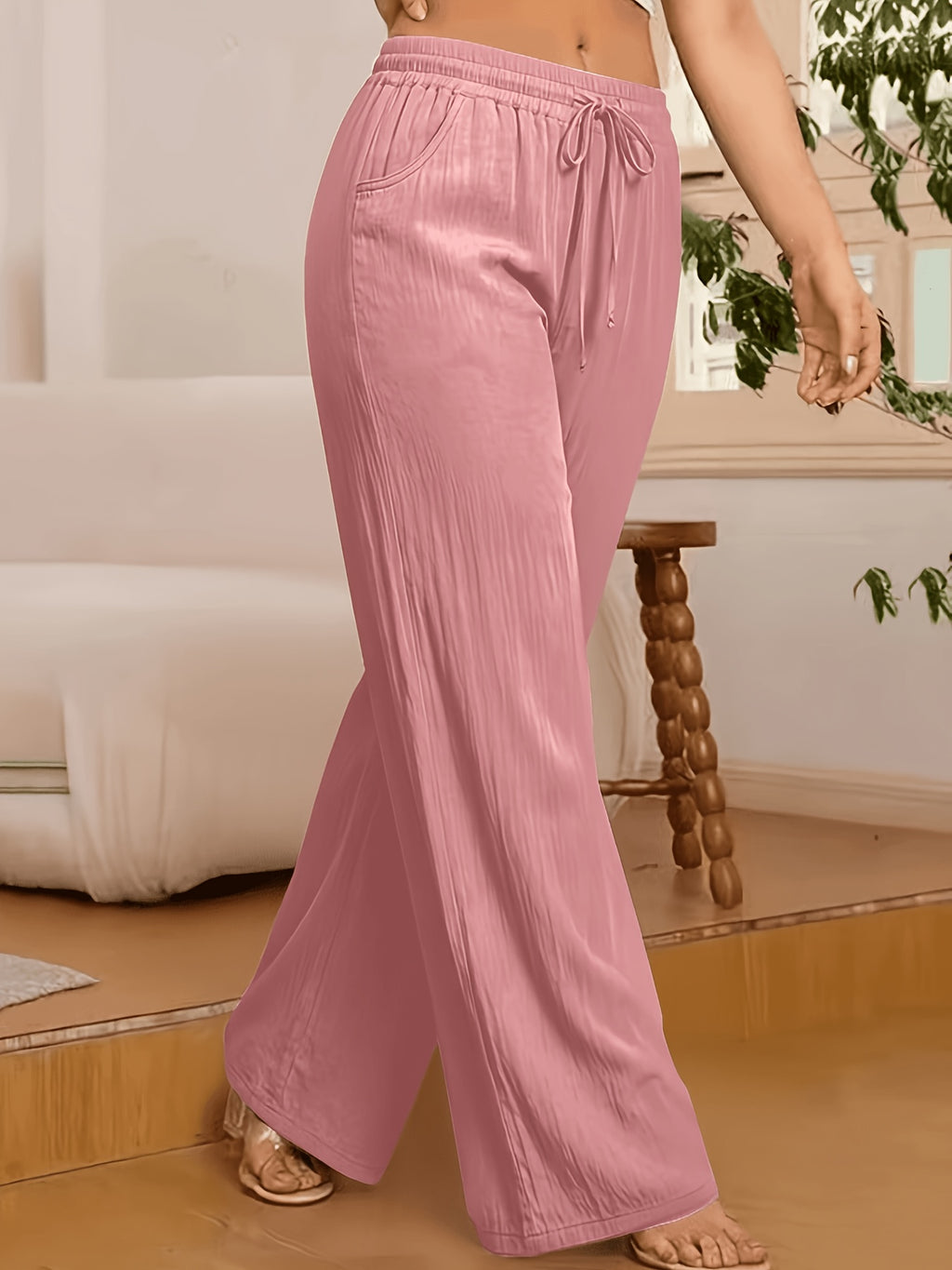 Women's Wide-Leg Pants Solid Color Elastic Waist Casual Comfortable Trousers S-XXL | Mira Roam