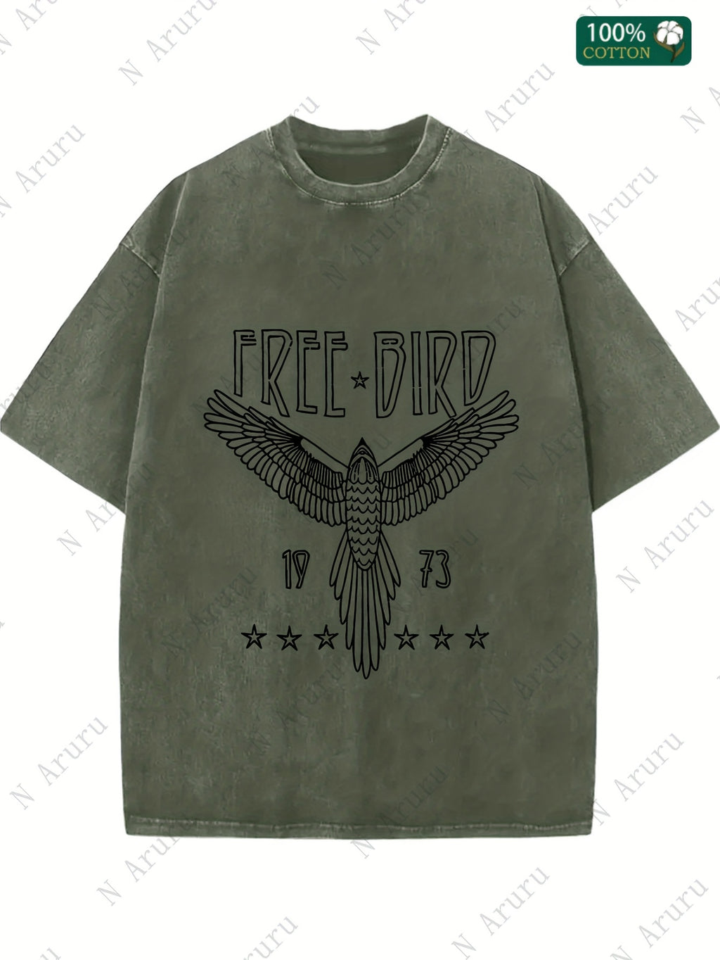 Women's Free Bird Graphic T-Shirt Washed Retro Round Neck Short Sleeve Thick 230g Street Style Casual Tee