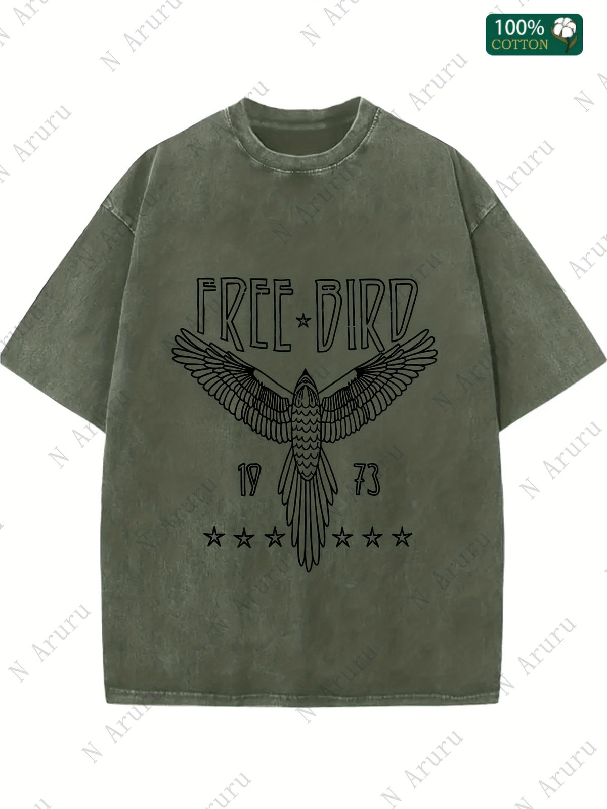 Women's Free Bird Graphic T-Shirt Washed Retro Round Neck Short Sleeve Thick 230g Street Style Casual Tee
