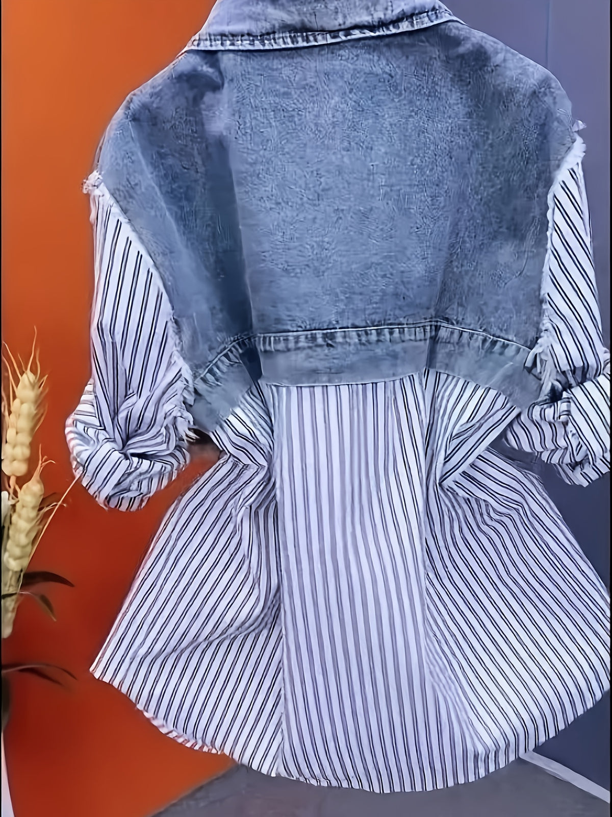 Letter Print Splicing Denim Shirt Jacket Women Lapel Button Korean Casual Jean Coat Windbreaker Spring Autumn Polyester Woven Top