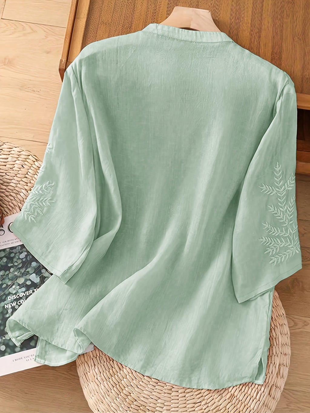 Solid Color Embroidered Loose Top Women Casual Flowy Lightweight Spring Summer Everyday Blouse Shirt for Women