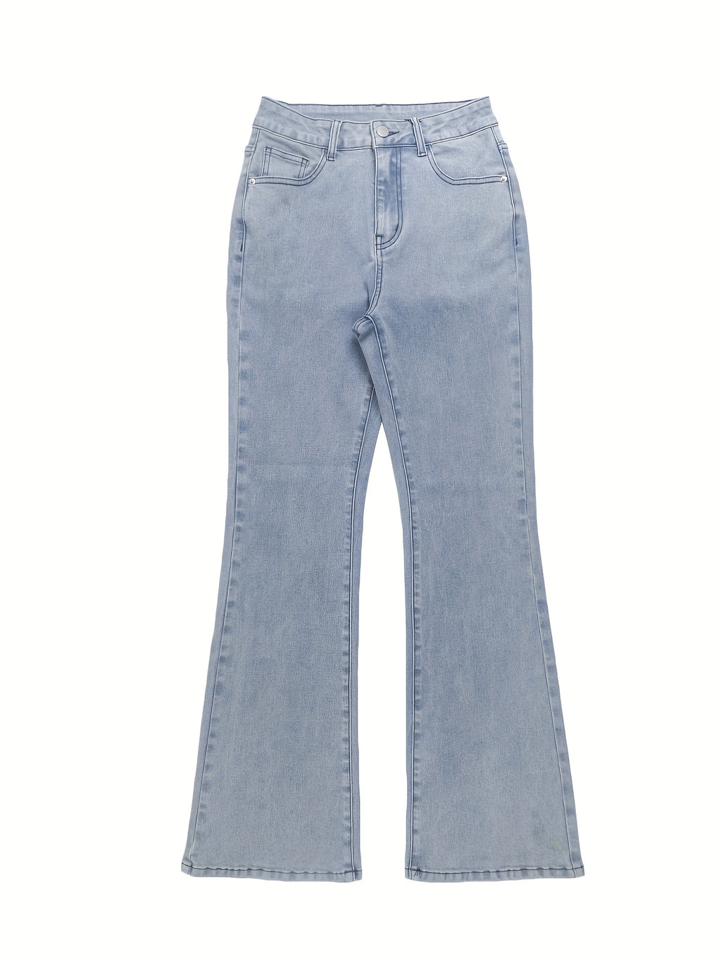 High Waist Stretch Flare Jeans Women Wide Leg Pants with Pockets – Solid Color Street Style, All-Season Comfortable Denim, Machine Washable