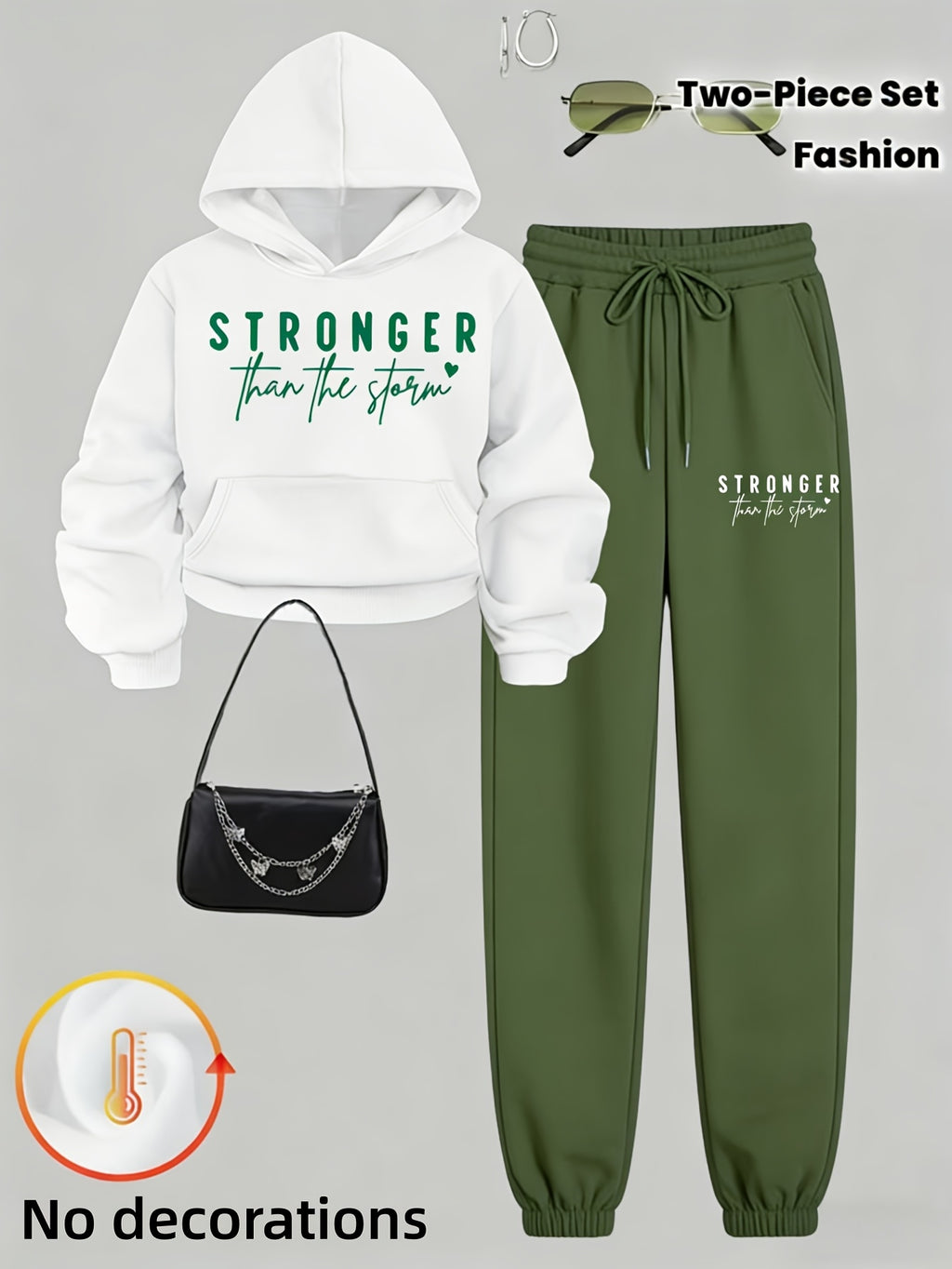 Women Two Piece Hoodie Set Motivational Stronger Than The Storm Cozy Oversized Matching Tracksuit Lounge Outfit Blue Green Purple Brown S-XXL
