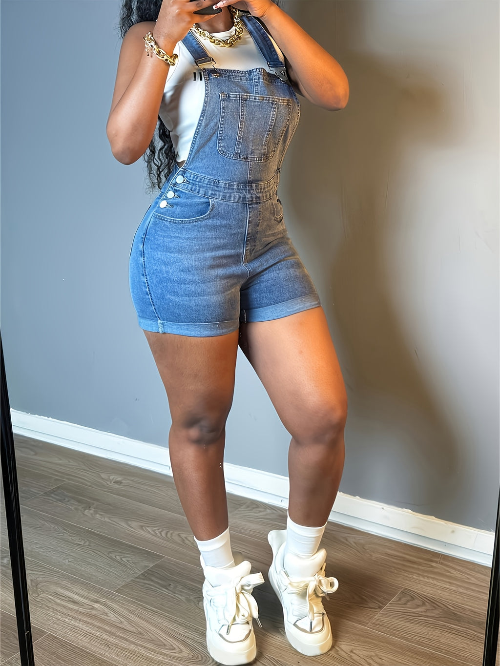 Sleeveless Denim Romper Women Slim Fit Button Trim Solid Color Jeans Playsuit Pockets Casual Summer One-Piece S-XXL