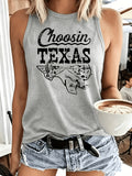 Texas Outline Print Sleeveless Tank Top for Women - Loose Casual Breathable Round Neck T-Shirt Vest, Lightweight Machine Washable Summer Top for Outdoor & Everyday Wear