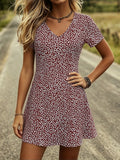 Casual Vacation Beach Dress Women Printed Summer Flowy Midi Boho Mom Style Loose Fit Versatile Sundress Burgundy S-XXL