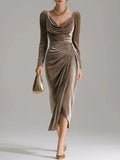 Evening Gown Women Deep V-Neck Long Dress | Elegant Vintage Formal Party Wedding Gala Ruffle Maxi Dress Fall Winter