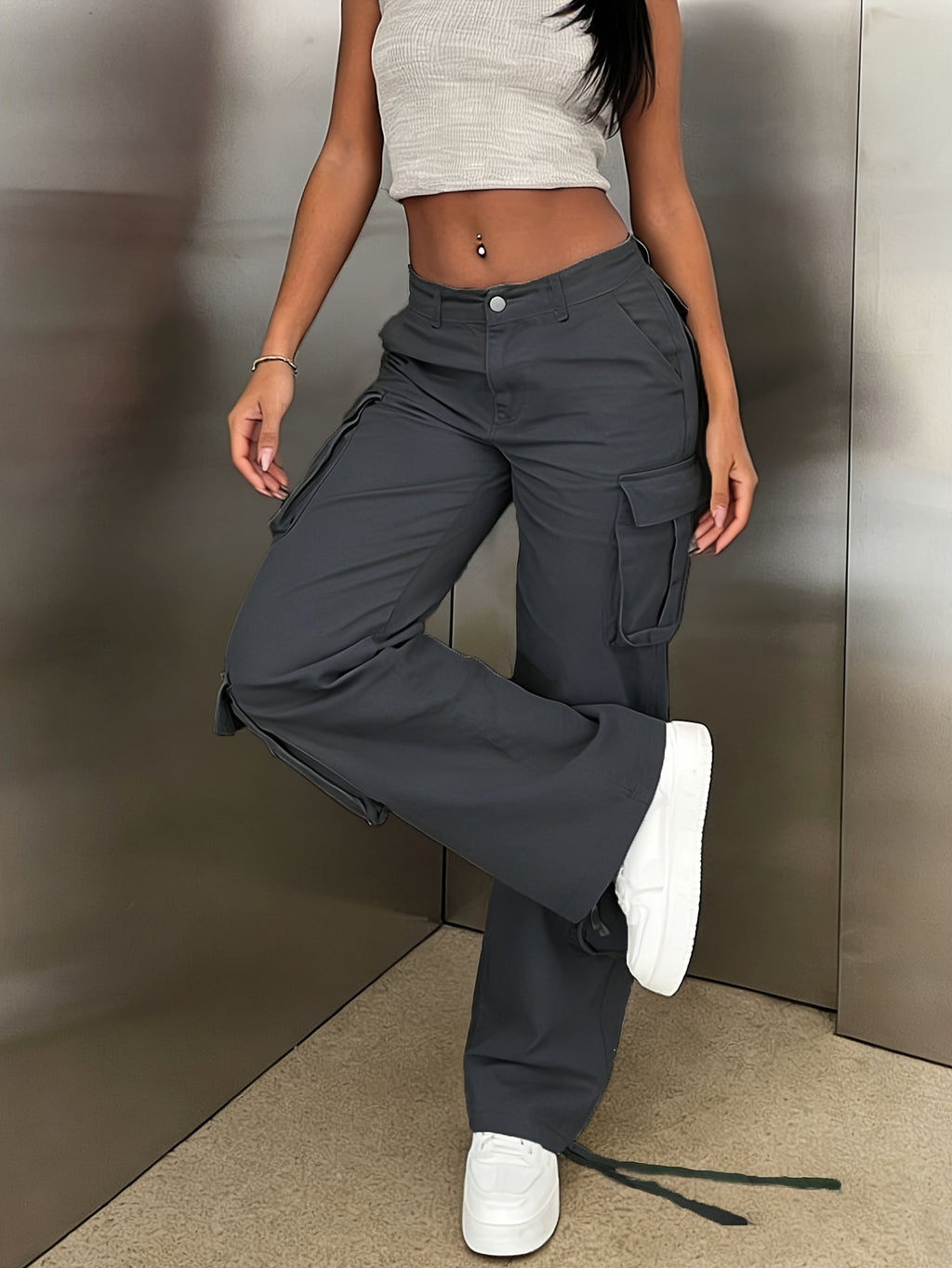 Y2K Retro Washed Cargo Pants Women Multi Pocket Street Travel Casual Vintage Basic Work Trousers Chic