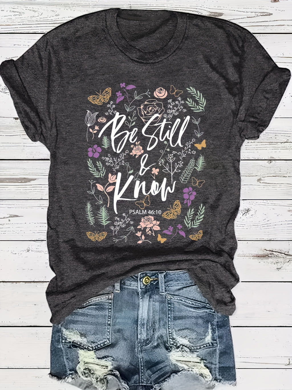 Women's Floral Print Crew Neck Short Sleeve T-Shirt Mid-Elastic Smooth Fabric Casual Spring Summer Top