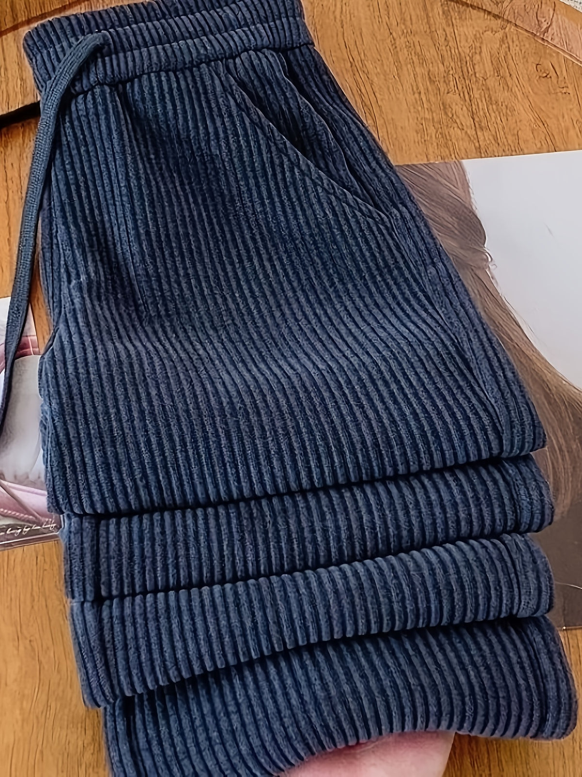 Corduroy High Waist Straight Leg Pants for Women – 100% Polyester Smooth Texture Loose Comfortable Fit, Solid Color Casual Four-Season Woven Trousers, Classic Versatile Everyday Bottoms S-XXL