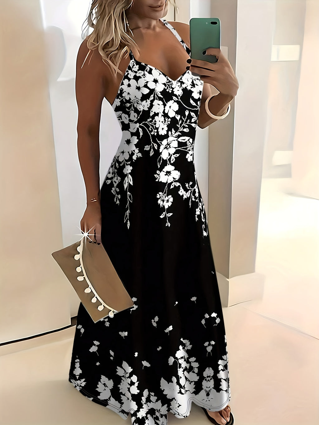 Floral Tropical Print Maxi Dress Women V Neck Spaghetti Strap Summer Vacation Beach Holiday Long Dress Elegant S-XXL