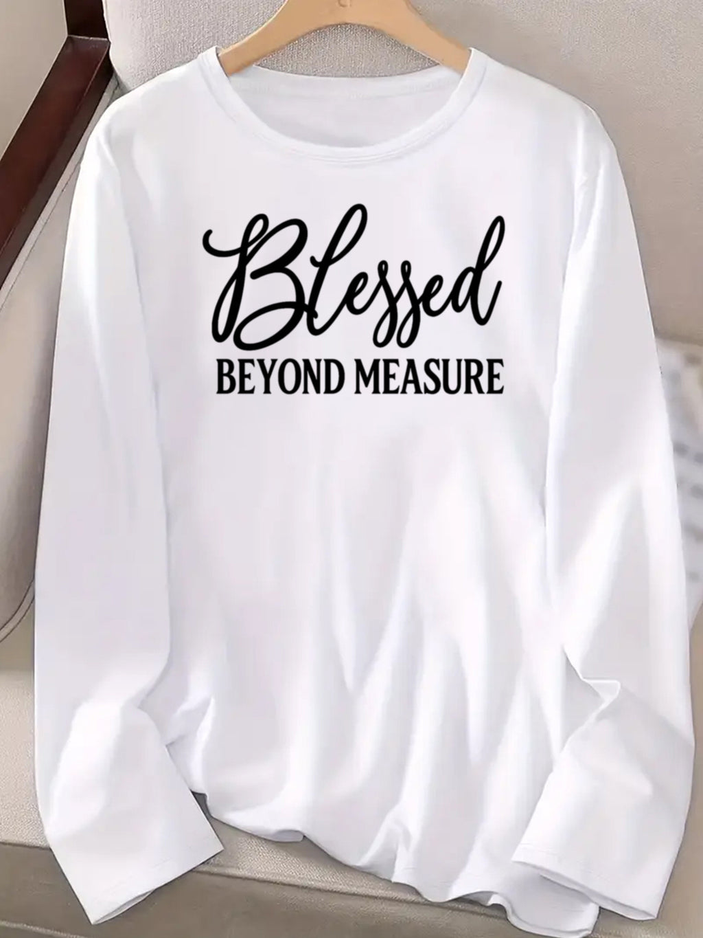 Women Long Sleeve Graphic Top Faith Letter Print Soft Breathable Machine Washable S-XXL