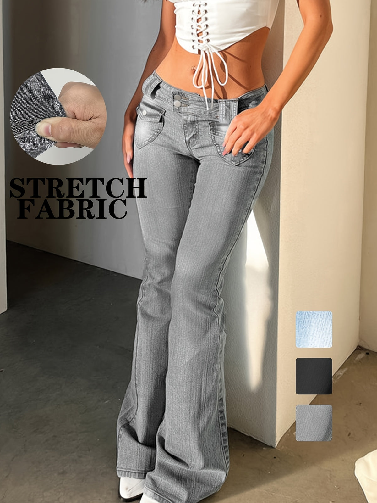 Multicolor Retro Low-Waisted Flared Jeans for Women Y2K Wide-Leg Trousers Slim Elastic Street Style XS-XXL