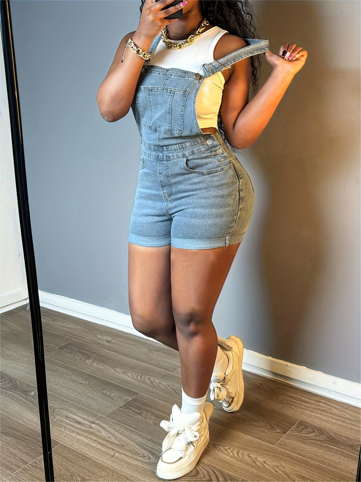 Sleeveless Denim Romper Women Slim Fit Button Trim Solid Color Jeans Playsuit Pockets Casual Summer One-Piece S-XXL