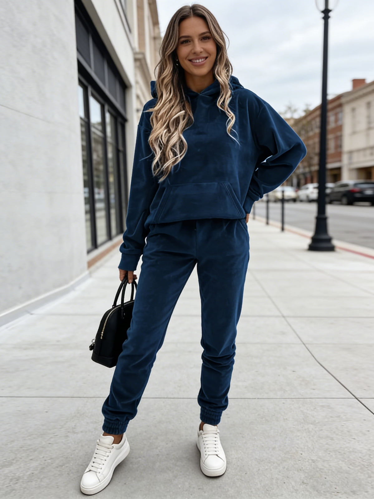 Velvet Hoodie Tracksuit Set Women 2-Piece Sweatsuit Long Sleeve Hoodie + Pants with Pockets | Warm Cozy Lounge Sportswear for Fall Winter Casual Daily Wear