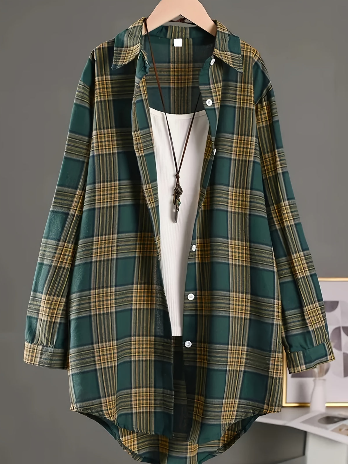 Women's Plaid Shirt Loose Fit Mid-Length All Season Casual Daily Wear Commute Holiday Outing Top
