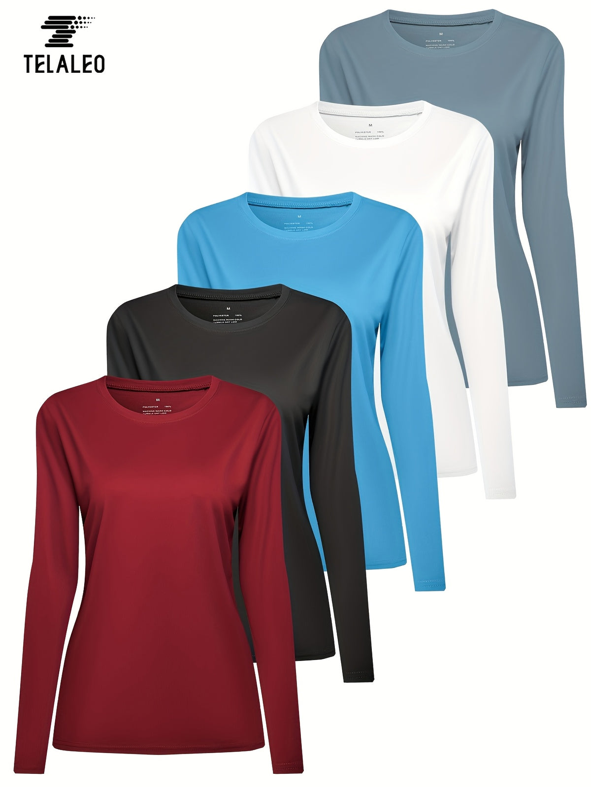 Women's Long Sleeve Round Neck T-Shirts 5-Pack Casual Solid Color Soft Tops S-XXL | Mira Roam