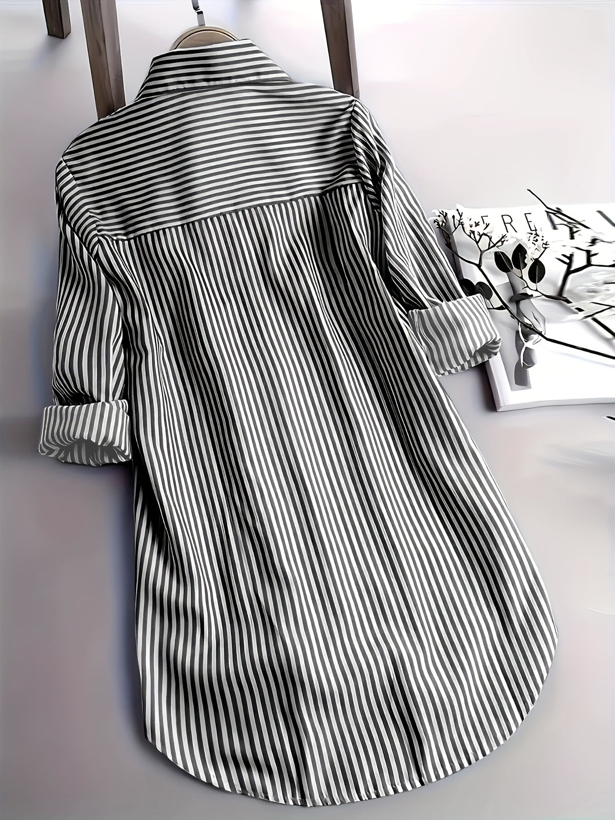 Striped Long Sleeve Shirt Women Loose Fit Woven Casual Blouse Spring Fall Top 2 Colors S-XXL