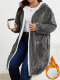 Women's Plush-Trim Hooded Coat Mid-Length Sherpa Lining Suede Drop Shoulder Warm Winter Outerwear S-XXL