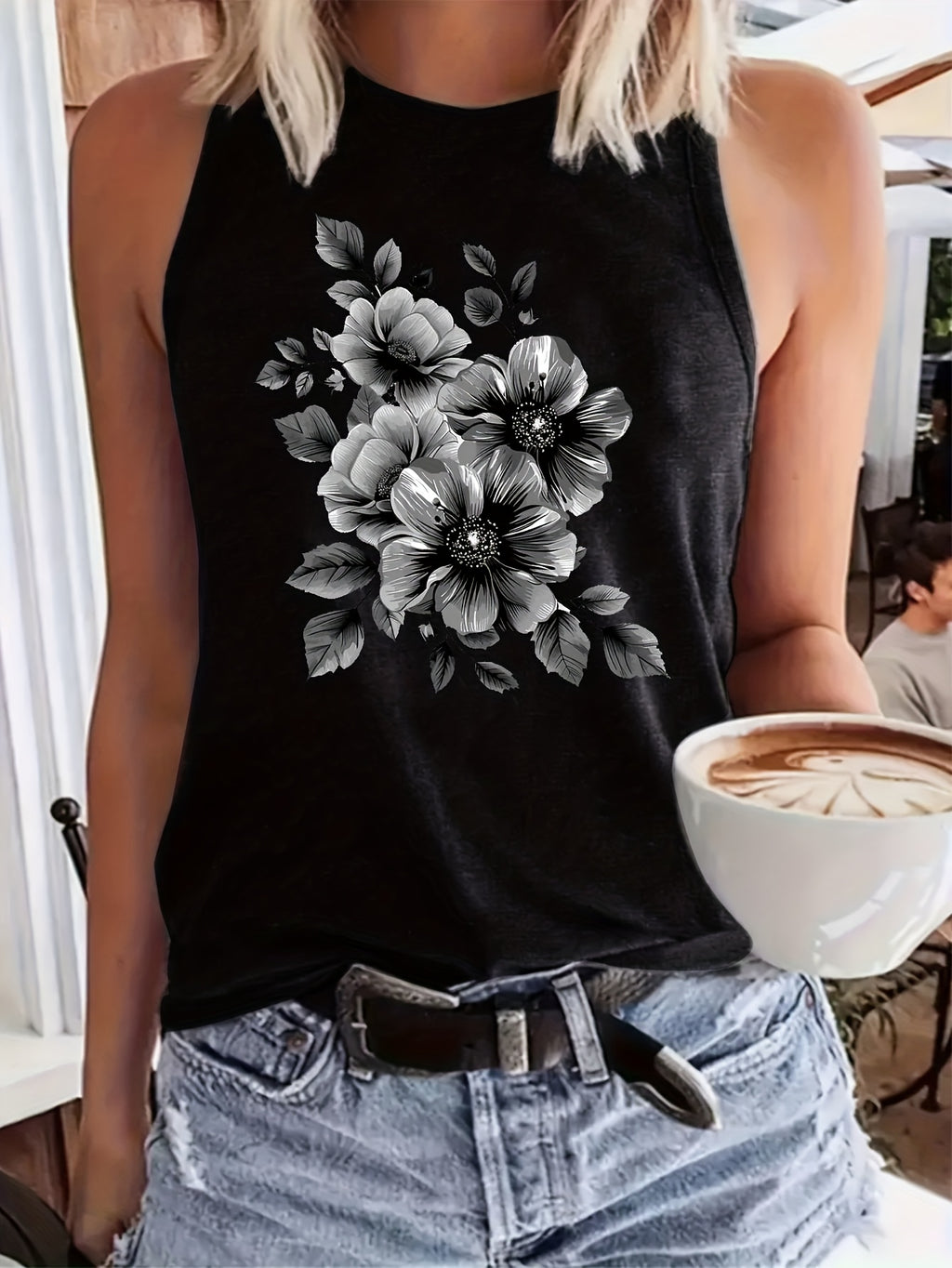 Print Tank Top Women Casual Crew Neck Sleeveless Summer Tee Graphic Top