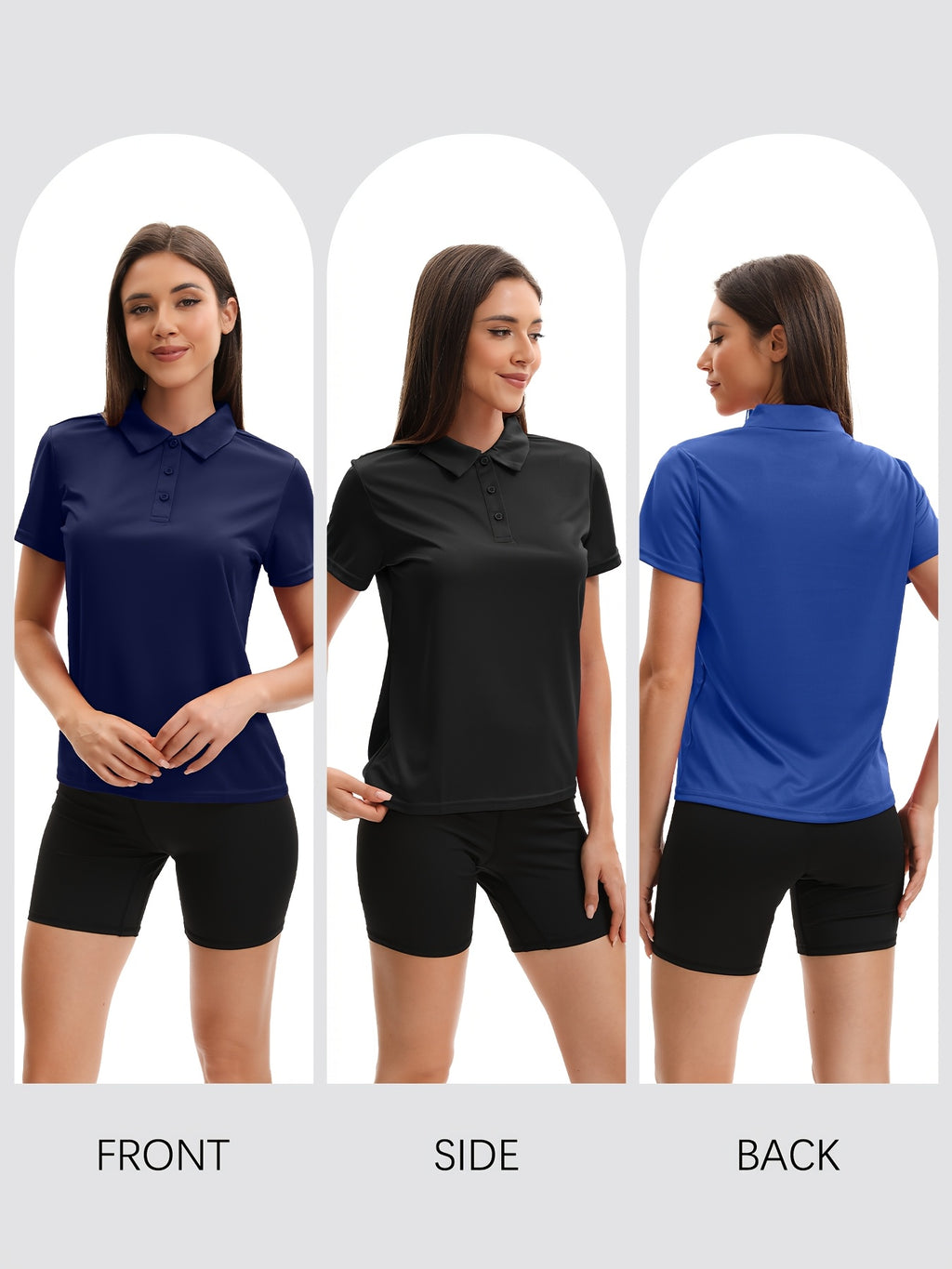 5 Pack Women's Polo Shirts Short Sleeve 3-Button Collared Moisture-Wicking Uniform Tops Work Casual Spring Summer Fall 100% Polyester