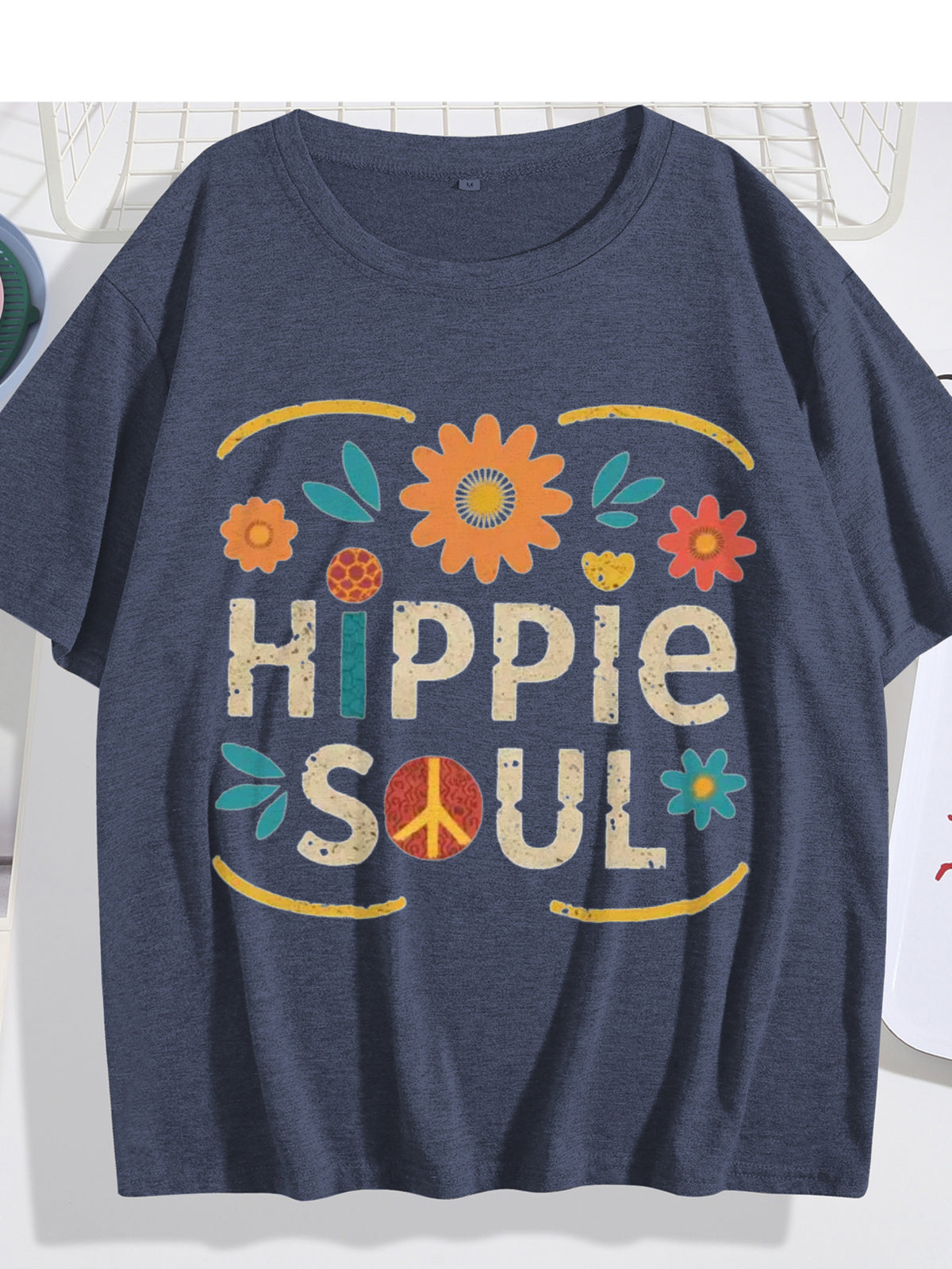 Hippie Soul Boho Graphic Tee Women Vintage Floral Print Festival Casual Comfortable Blend T-Shirt 5 Colors S-XXL