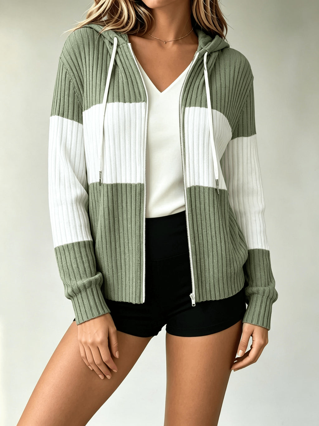 Color Block Hooded Cardigan Lightweight Loose Fit Long Casual Women Spring Fall Layering Jacket Coat
