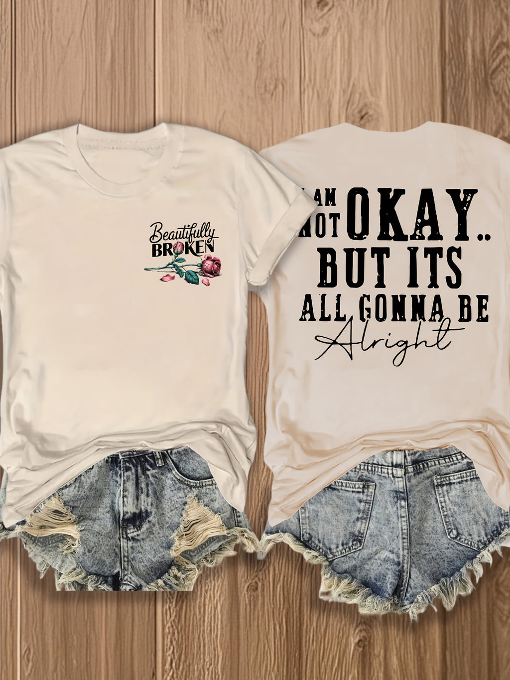 Inspirational Graphic Tee Women Floral Print Double Sided T-Shirt Casual Motivational Blend Top Gift XS-XL