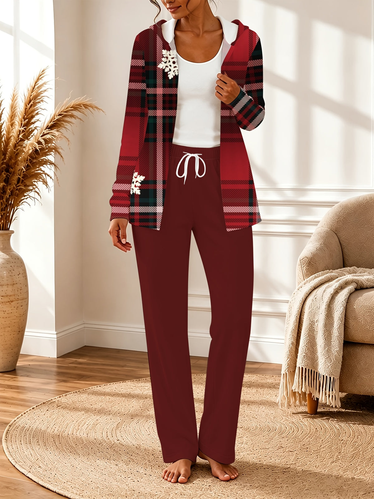 Color Block Hooded Cardigan Wide Leg Pants Lounge Set Women Casual Home Weekend Tracksuit Outfit S-XXL