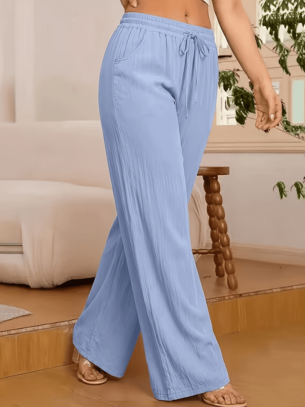 Women's Wide-Leg Pants Solid Color Elastic Waist Casual Comfortable Trousers S-XXL | Mira Roam