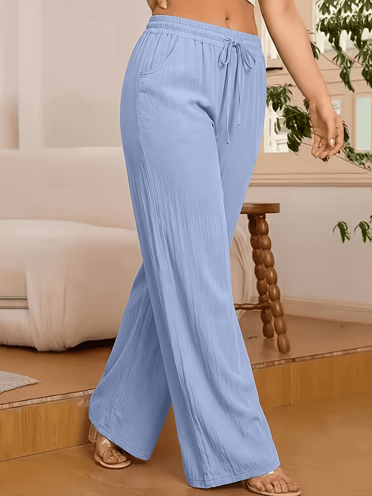 Women's Wide-Leg Pants Solid Color Elastic Waist Casual Comfortable Trousers S-XXL | Mira Roam