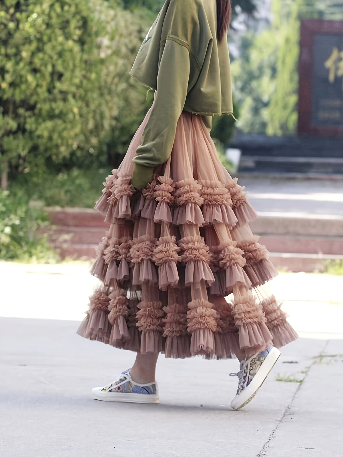 Tulle Tutu Skirt for Women High Low Flowy A-Line Ballet Skirt Elastic Waist Layered Mesh Fluffy Long Skirt Beach Party Wedding Streetwear Black Coffee Brown