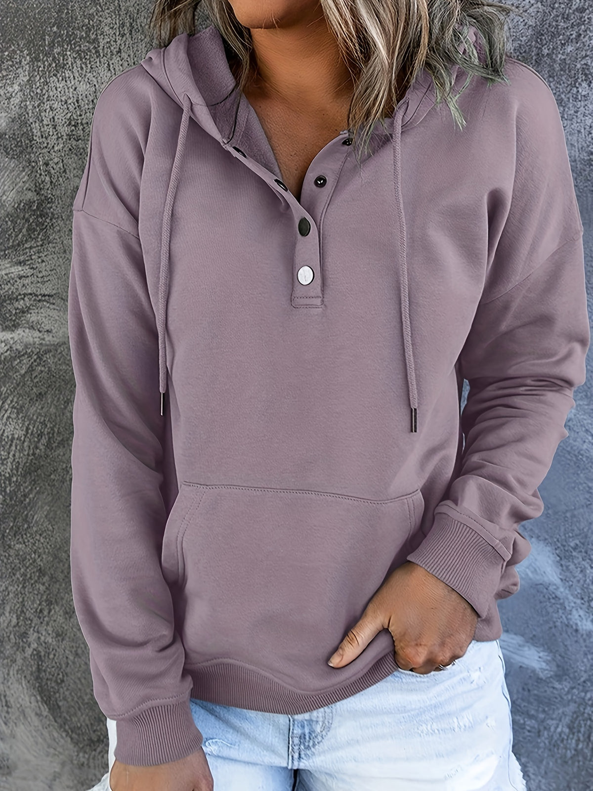 Women Oversized Button Hoodie Sweatshirt Long Sleeve Kangaroo Pocket Ribbed Cuff Casual Pullover Black Grey Burgundy Apricot S-XXL