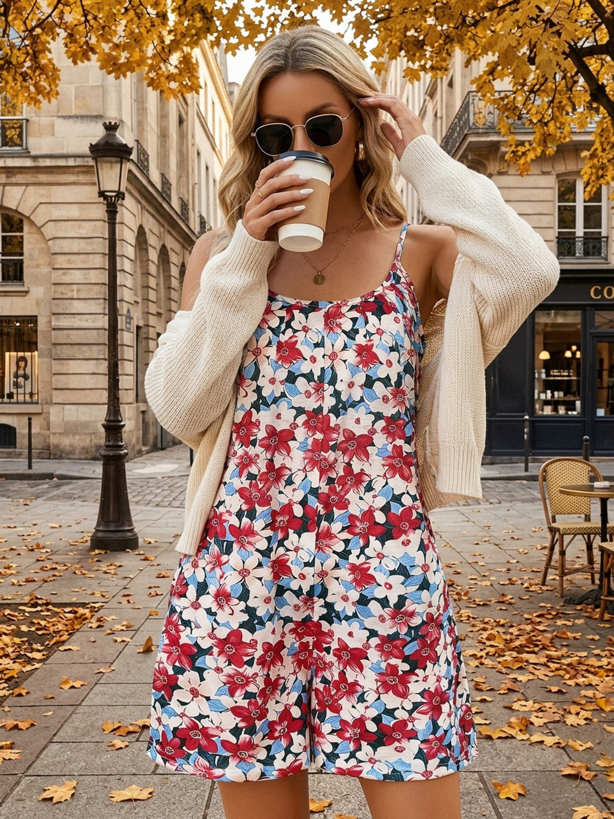 Floral Spaghetti Strap Jumpsuit Women Casual Vacation Ditsy Print Romper Stretchy Multicolor S-XXL