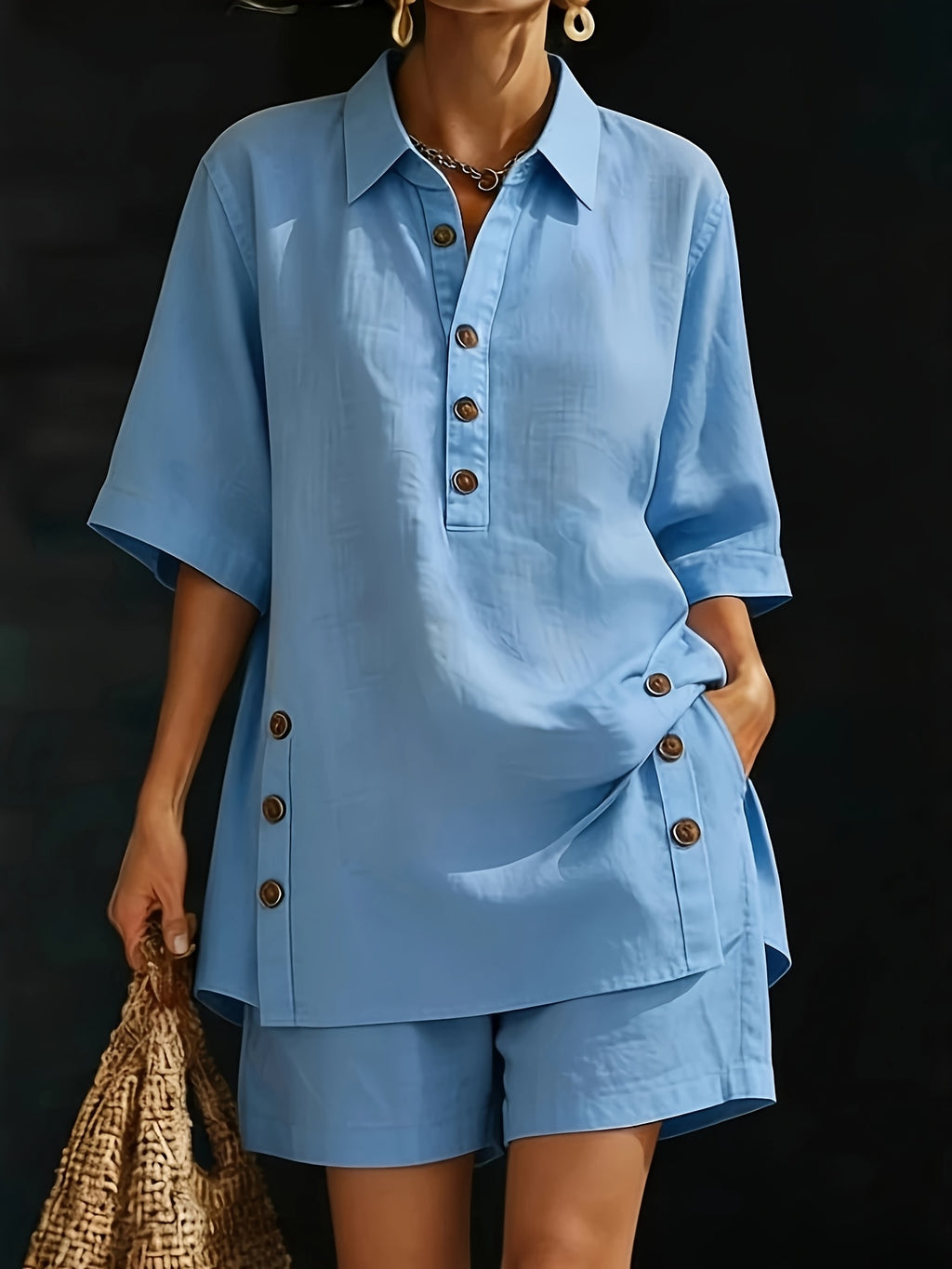 2 Piece Set Women Short Sleeve Shirt Loose Trousers Spring Summer Casual Matching Outfit Coord Set Wide Leg Pants S-XXL