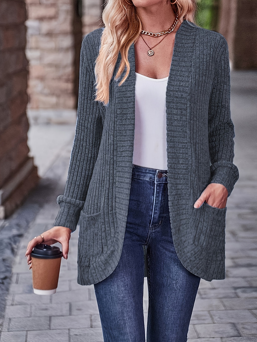Cardigan Collar Loose Blouse Women Knit Pocket Long Sleeve Solid Color Casual Elegant Top 10 Colors Stretch Everyday Wear S-XXL