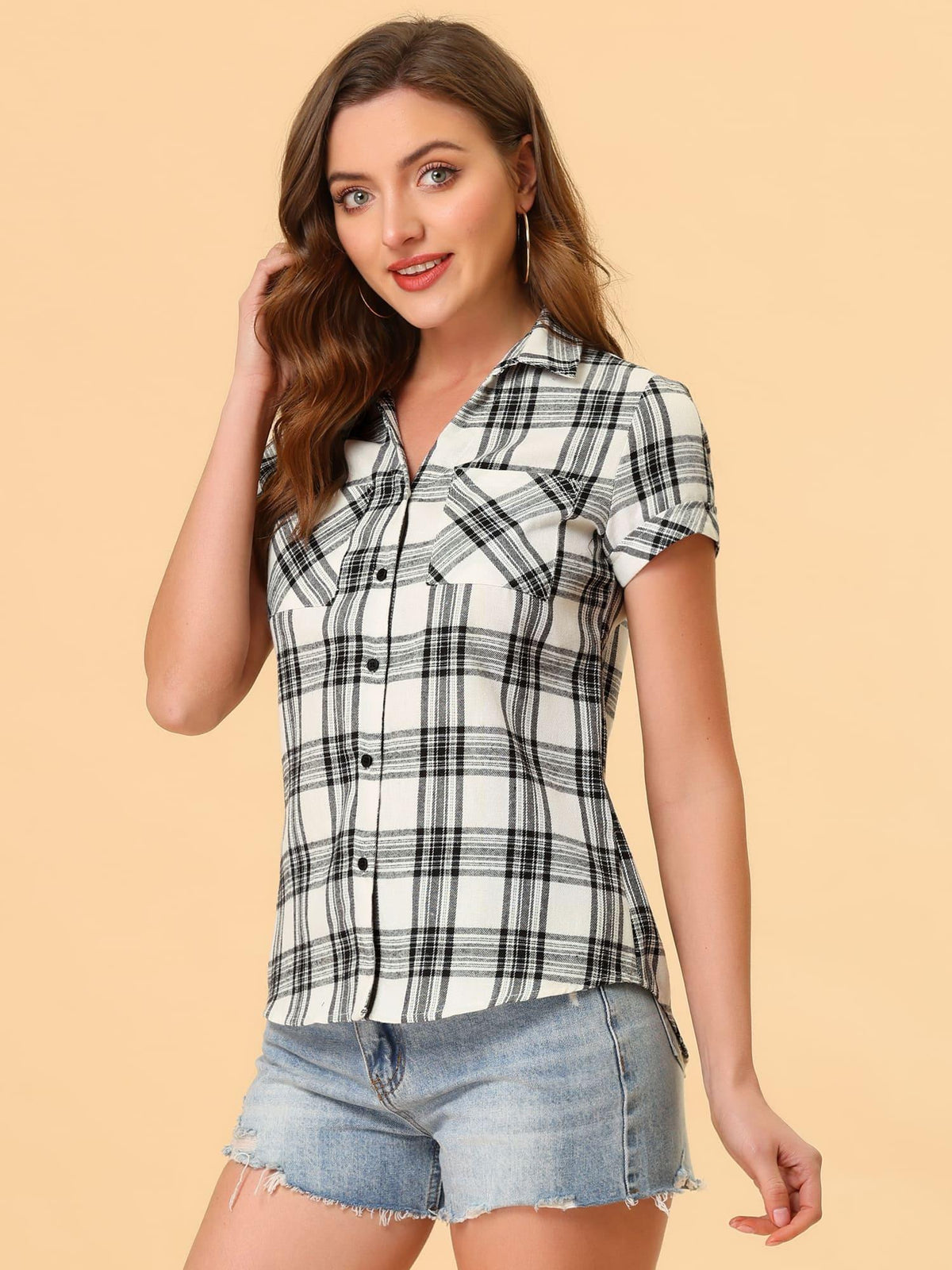 Western Plaid Button Shirt for Women | Classic Flannel Checkered Long Sleeve Top | Casual Country Style Blouse | Machine Washable Women's Plaid Shirt