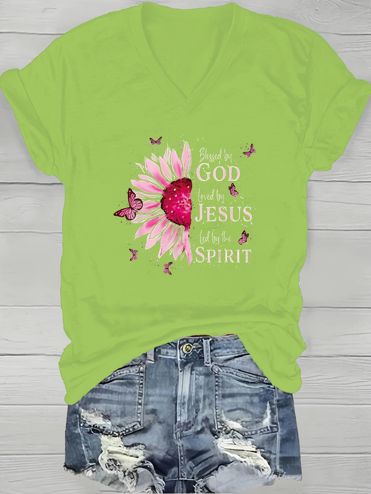 Printed V-Neck T-Shirt Women Casual Short Sleeve Summer Top 5 Colors S-XXL