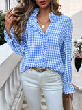 Women's Professional Business Blouse French Contrast Button-Down Shirt Fall Winter Office Top