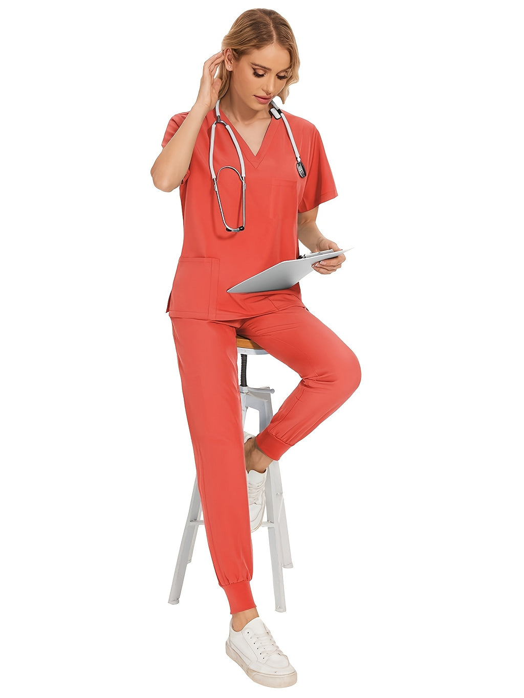 Women Scrub Set V-Neck Top & Jogger Pants 2pcs Nursing Uniform Suit Workwear for Hospital Dental Clinic Pet Clinic | Mira Roam