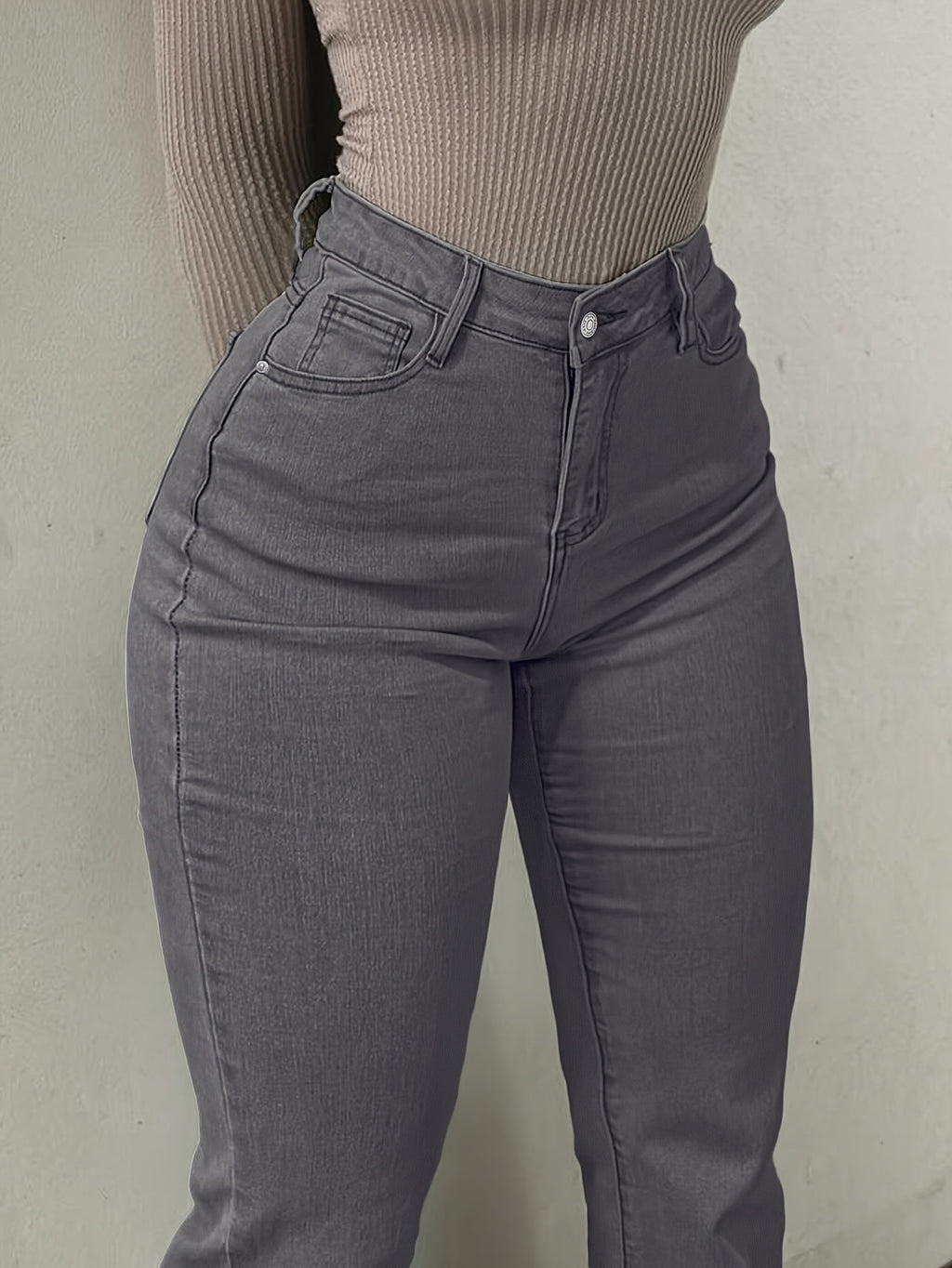 Women's Y2K Straight Leg Denim Pants High Elastic Vintage Street Style Solid Color Long Jeans Versatile Trendy Fashion Bottoms