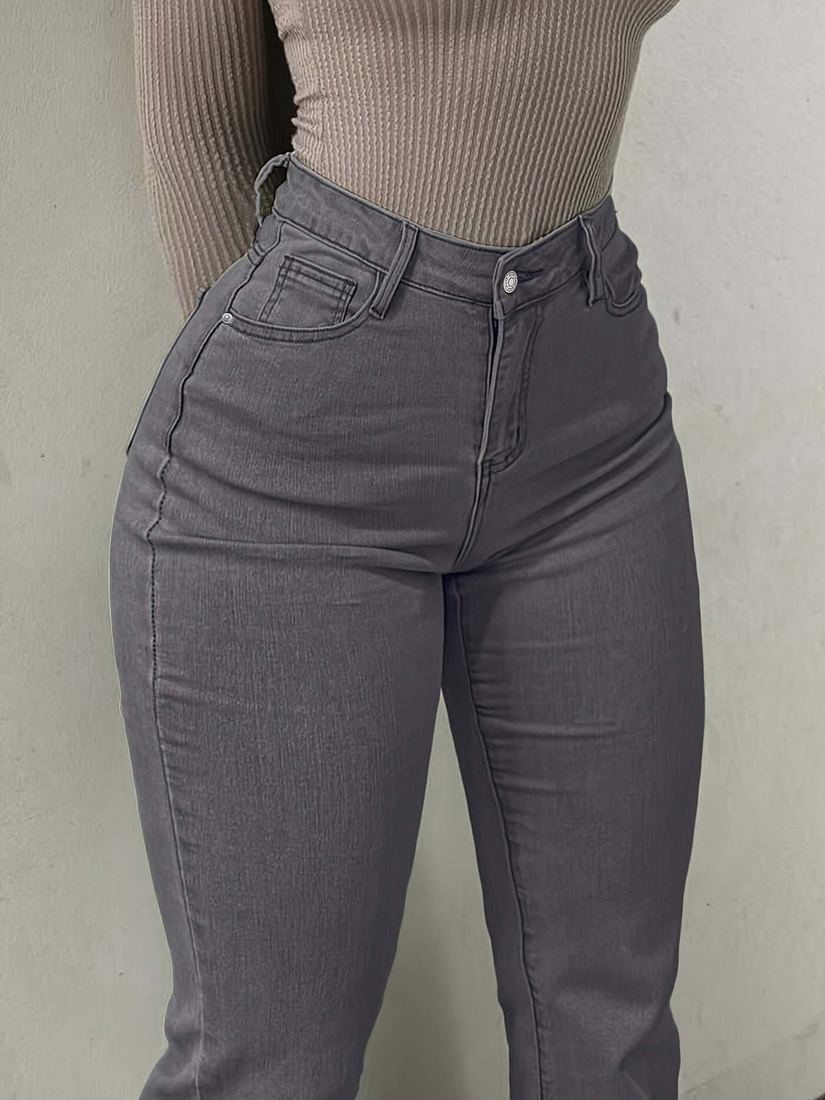 Women's Y2K Straight Leg Denim Pants High Elastic Vintage Street Style Solid Color Long Jeans Versatile Trendy Fashion Bottoms