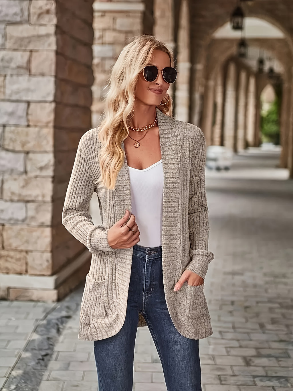 Cardigan Collar Loose Blouse Women Knit Pocket Long Sleeve Solid Color Casual Elegant Top 10 Colors Stretch Everyday Wear S-XXL