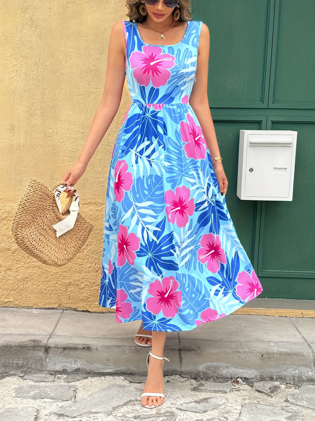 Digital Print Sleeveless A-Line Dress Women Pleated Vest Style Elegant Casual Spring Summer Vacation Commute Party Dress S-XXL