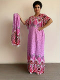Geo Print Boat Neck Batwing Sleeve Maxi Dress Women Loose Flowy Casual Cover Up Dress One Size