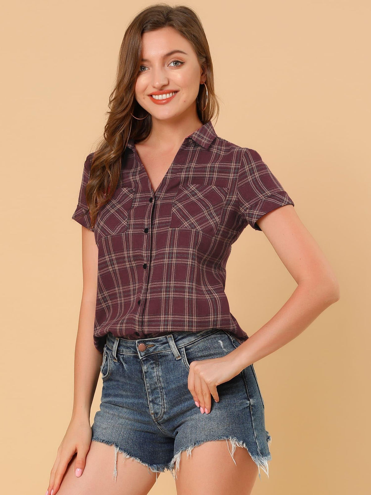 Western Plaid Button Shirt for Women | Classic Flannel Checkered Long Sleeve Top | Casual Country Style Blouse | Machine Washable Women's Plaid Shirt